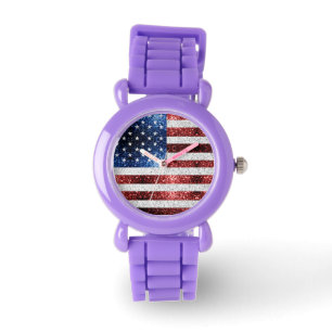 USA flagga rött vitt blått reservdelar glitter Armbandsur