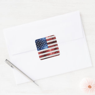 USA flagga rött vitt blått reservdelar glitter Fyrkantigt Klistermärke