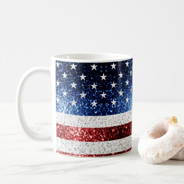 USA flagga rött vitt blått reservdelar glitter Kaffemugg (Med munk)