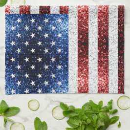 USA flagga rött vitt blått reservdelar glitter Kökshandduk