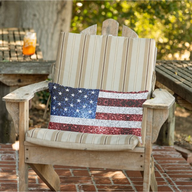 USA flagga rött vitt blått reservdelar glitter Lumbarkudde (Stol)