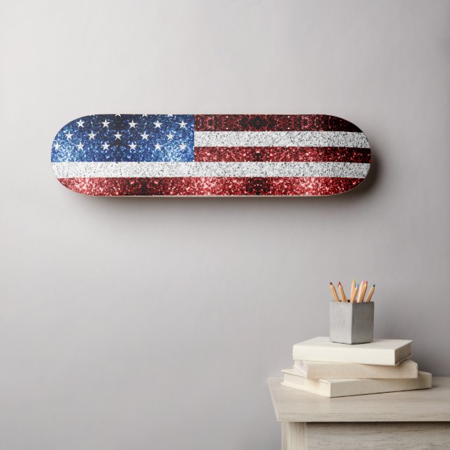 USA flagga rött vitt blått reservdelar glitter Mini Skateboard Bräda 18,5 Cm (Väggkonst (Horz))