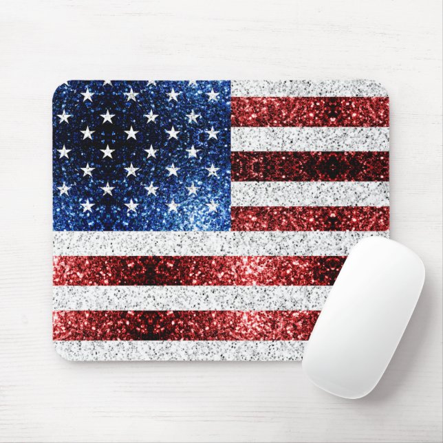 USA flagga rött vitt blått reservdelar glitter Musmatta (Med mus)