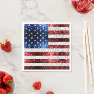 USA flagga rött vitt blått reservdelar glitter Pappersservett