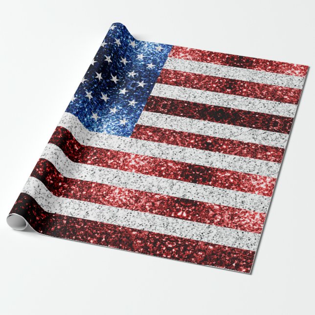 USA flagga rött vitt blått reservdelar glitter Presentpapper (Utrullad)