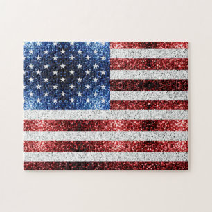 USA flagga rött vitt blått reservdelar glitter Pussel