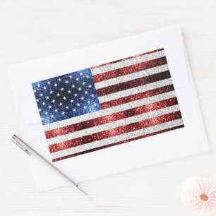 USA flagga rött vitt blått reservdelar glitter Rektangulärt Klistermärke