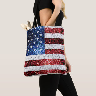 USA flagga rött vitt blått reservdelar glitter Tygkasse