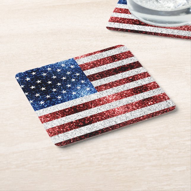USA flagga rött vitt blått reservdelar glitter Underlägg Papper Kvadrat (Vinklad)
