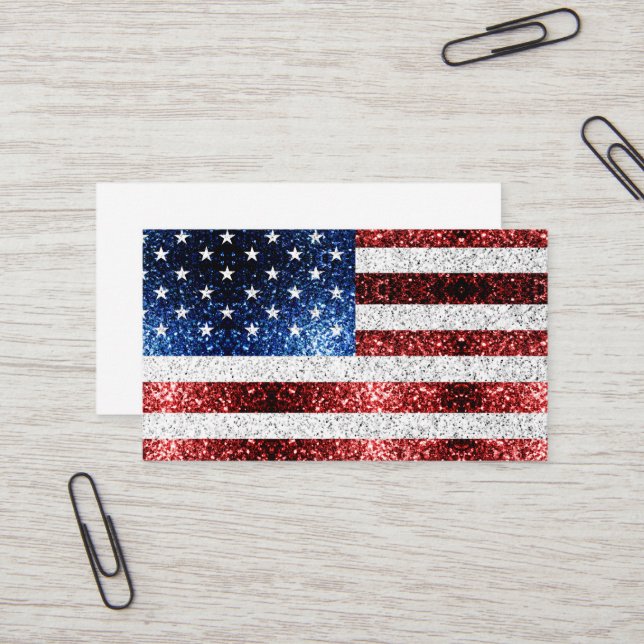 USA flagga rött vitt blått reservdelar glitter Visitkort (Fram/Back In Situ)