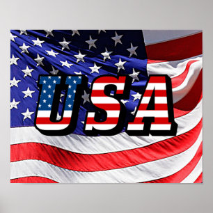 USA flagga Rött vitt blått Small Poster