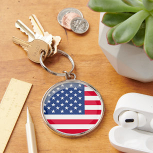 USA flagga Rund Silverfärgad Nyckelring
