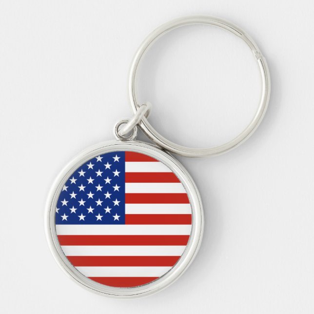 USA flagga Rund Silverfärgad Nyckelring (Framsidan)