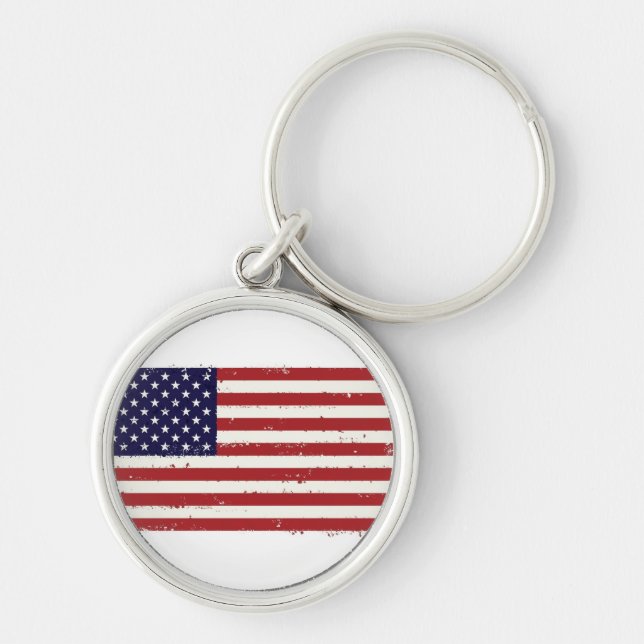 USA flagga Rund Silverfärgad Nyckelring (Framsidan)