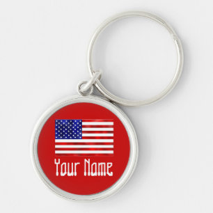 USA FLAGGA RUND SILVERFÄRGAD NYCKELRING