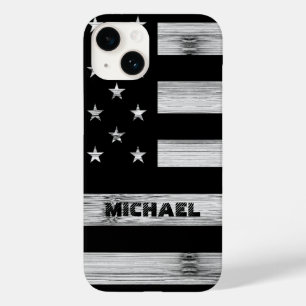 USA flagga Rustic Wood Black White Monogram