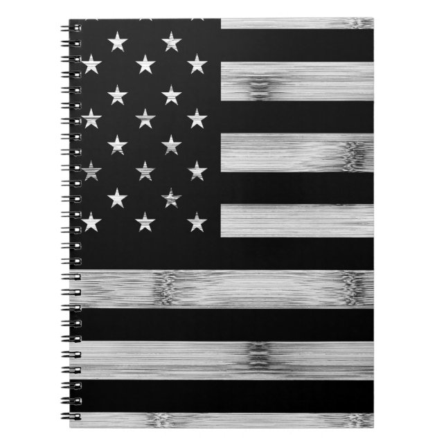 USA flagga Rustic Wood Black White Patriotic Ameri Anteckningsbok (Framsidan)