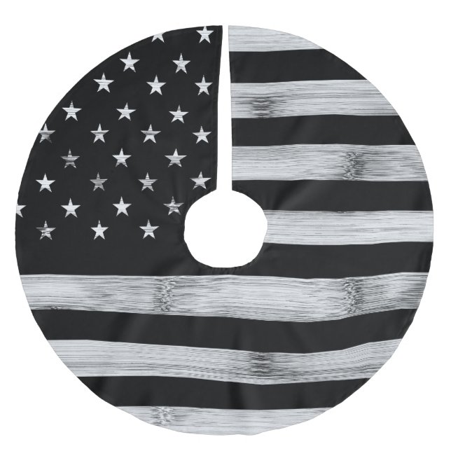 USA flagga Rustic Wood Black White Patriotic Ameri Julgransmatta Borstad Polyester (Framsidan)