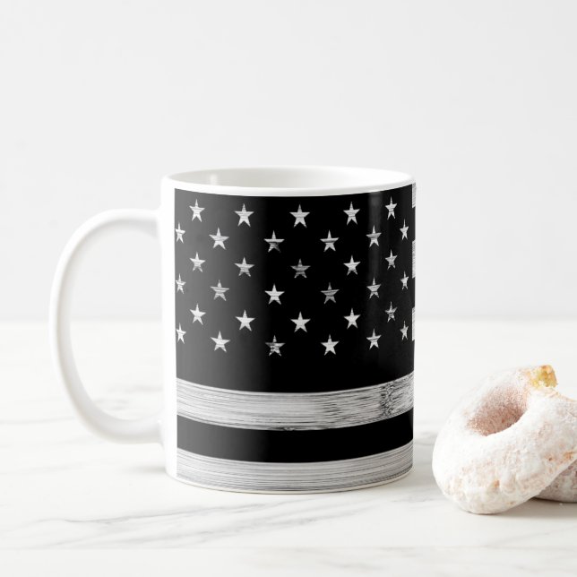 USA flagga Rustic Wood Black White Patriotic Ameri Kaffemugg (Med munk)