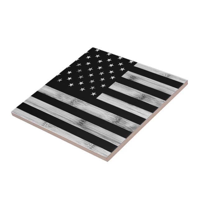 USA flagga Rustic Wood Black White Patriotic Ameri Kakelplatta (Sidan)
