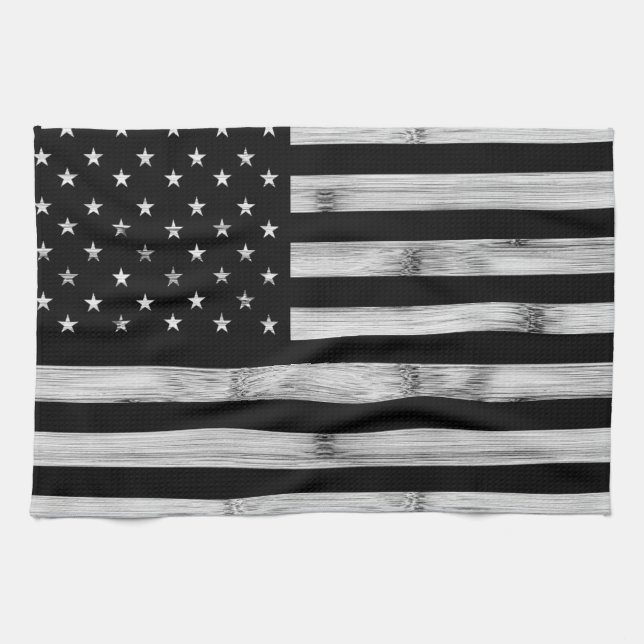 USA flagga Rustic Wood Black White Patriotic Ameri Kökshandduk (Horisontell)