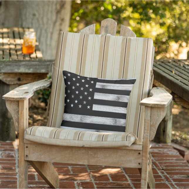 USA flagga Rustic Wood Black White Patriotic Ameri Kudde (Stol)