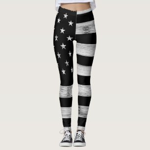 USA flagga Rustic Wood Black White Patriotic Ameri Leggings