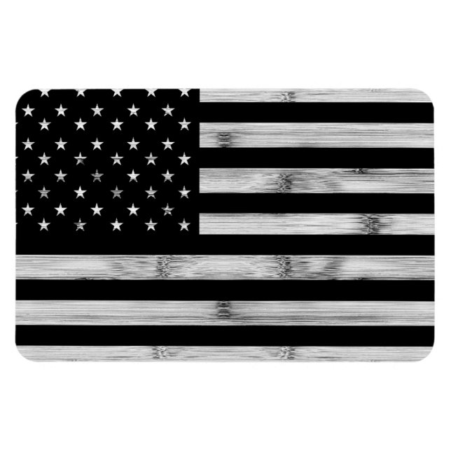 USA flagga Rustic Wood Black White Patriotic Ameri Magnet (Horisontell)