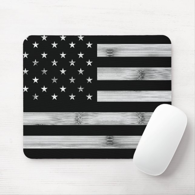 USA flagga Rustic Wood Black White Patriotic Ameri Musmatta (Med mus)