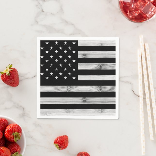 USA flagga Rustic Wood Black White Patriotic Ameri Pappersservett (Insitu)