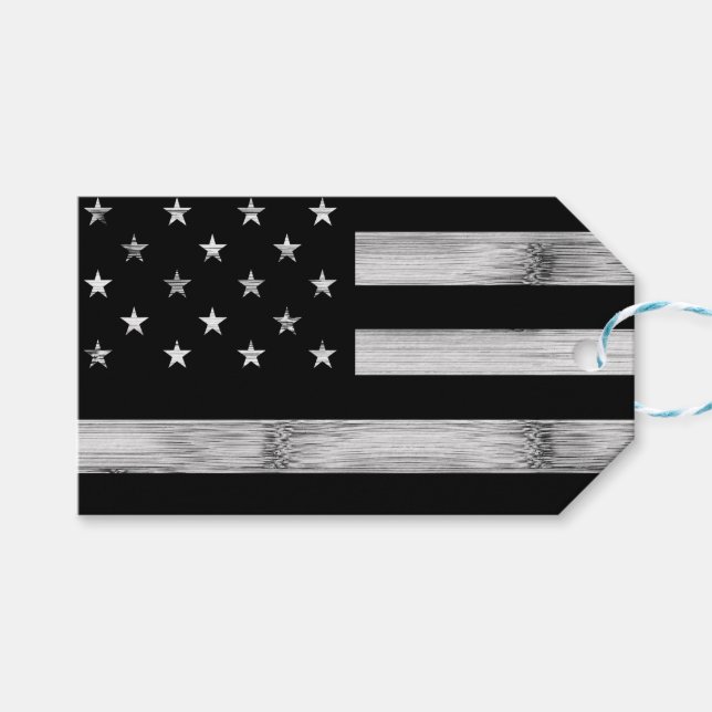 USA flagga Rustic Wood Black White Patriotic Ameri Presentetikett (Framsidan (Horisontell))