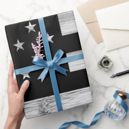 USA flagga Rustic Wood Black White Patriotic Ameri Presentpapper