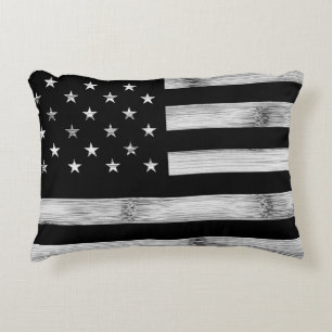 USA flagga Rustic Wood Black White Patriotic Ameri Prydnadskudde