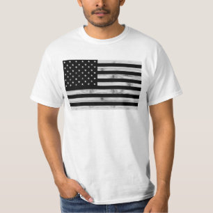 USA flagga Rustic Wood Black White Patriotic Ameri T Shirt