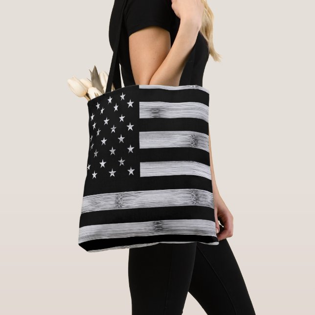 USA flagga Rustic Wood Black White Patriotic Ameri Tygkasse (Närbild)