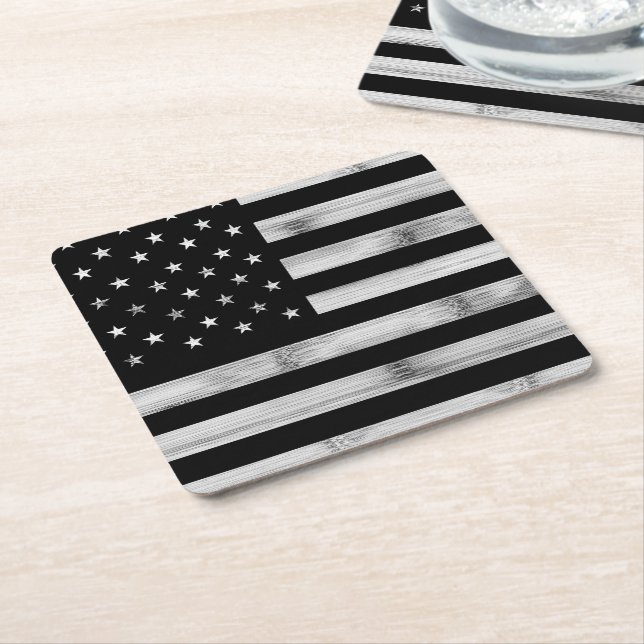 USA flagga Rustic Wood Black White Patriotic Ameri Underlägg Papper Kvadrat (Vinklad)