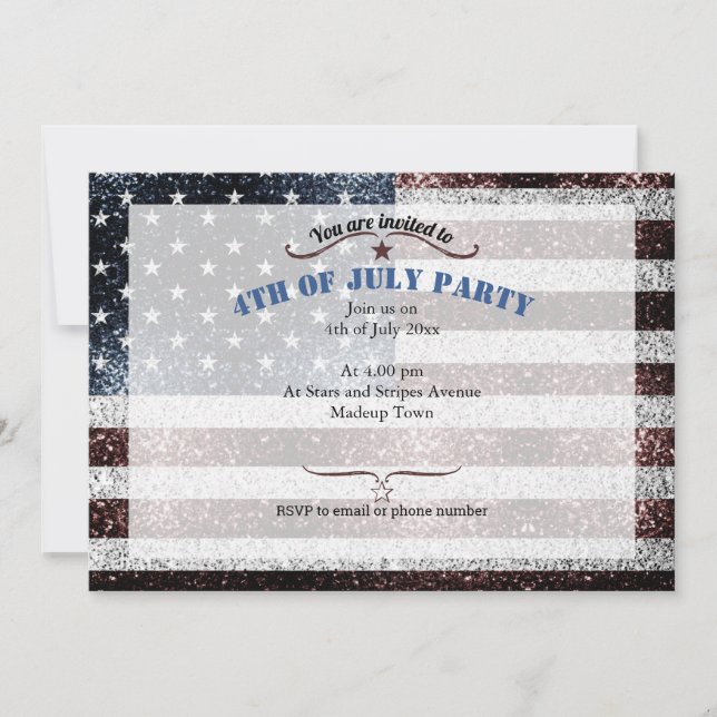 USA flagga rustik röd vit blå gnistor 4 juli Inbjudningar (Framsida)