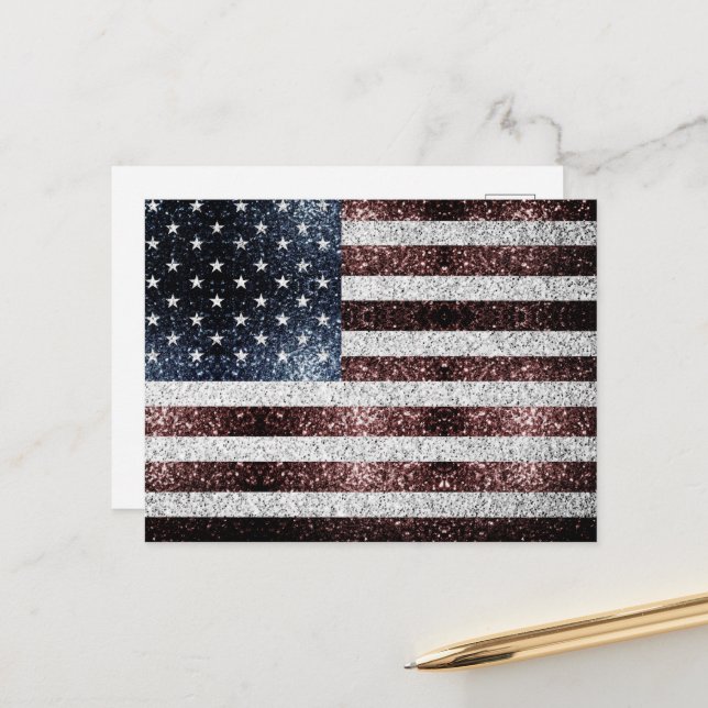USA flagga rustik röd vit blå gnistor 4 juli Vykort (Fram/Back In Situ)