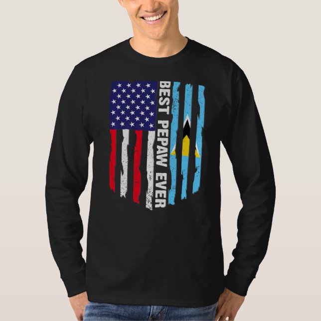 USA flagga & Saint Lucia Flagga Best Pepaw någonsi T Shirt (Framsida)