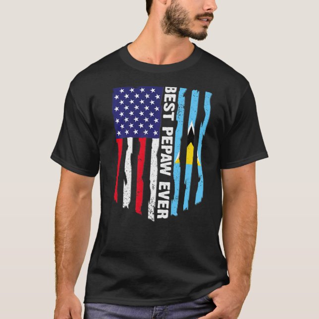 USA flagga & Saint Lucia Flagga Best Pepaw någonsi T Shirt (Framsida)