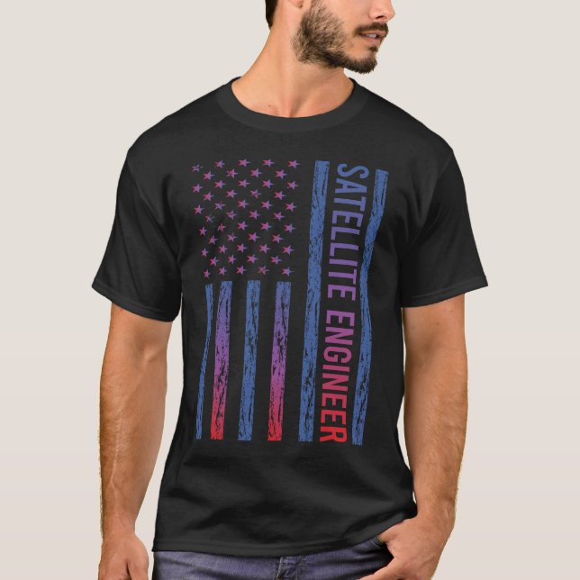 USA flagga Satellite Ingenjör T Shirt (Framsida)