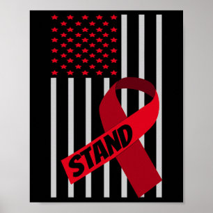 USA flagga Scd Anemi Burgundy Ribbon Sickle Cell o Poster
