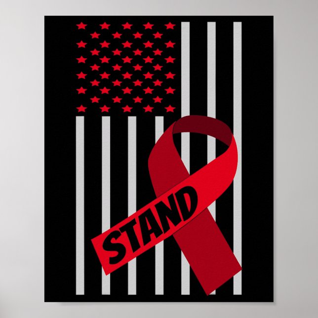 USA flagga Scd Anemi Burgundy Ribbon Sickle Cell o Poster (Framsidan)