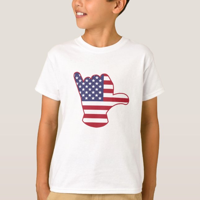 USA flagga Shaka-tecken T Shirt (Framsida)