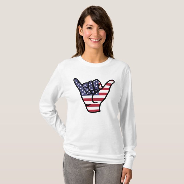 USA flagga Shaka-tecken T Shirt (Hel framsida)