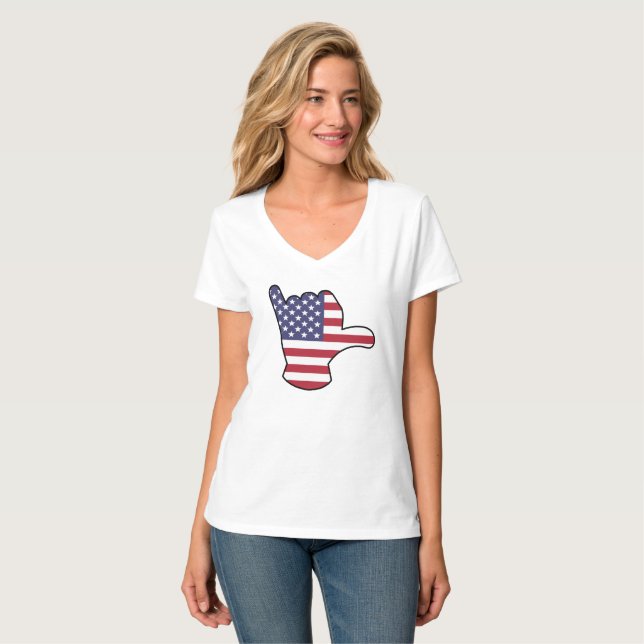 USA flagga Shaka-tecken T Shirt (Hel framsida)