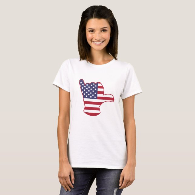 USA flagga Shaka-tecken T Shirt (Hel framsida)