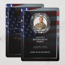 USA-flagga | Silver lagerblad | Lyxig pensionering Inbjudningar