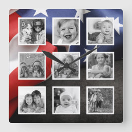 USA flagga Skapar Anpassningsbarnas fotokollage Fyrkantig Klocka