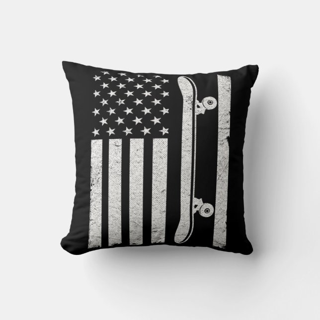 USA Flagga Skateboard Patriotic 4:e juli Funny ska Kudde (Framsida)